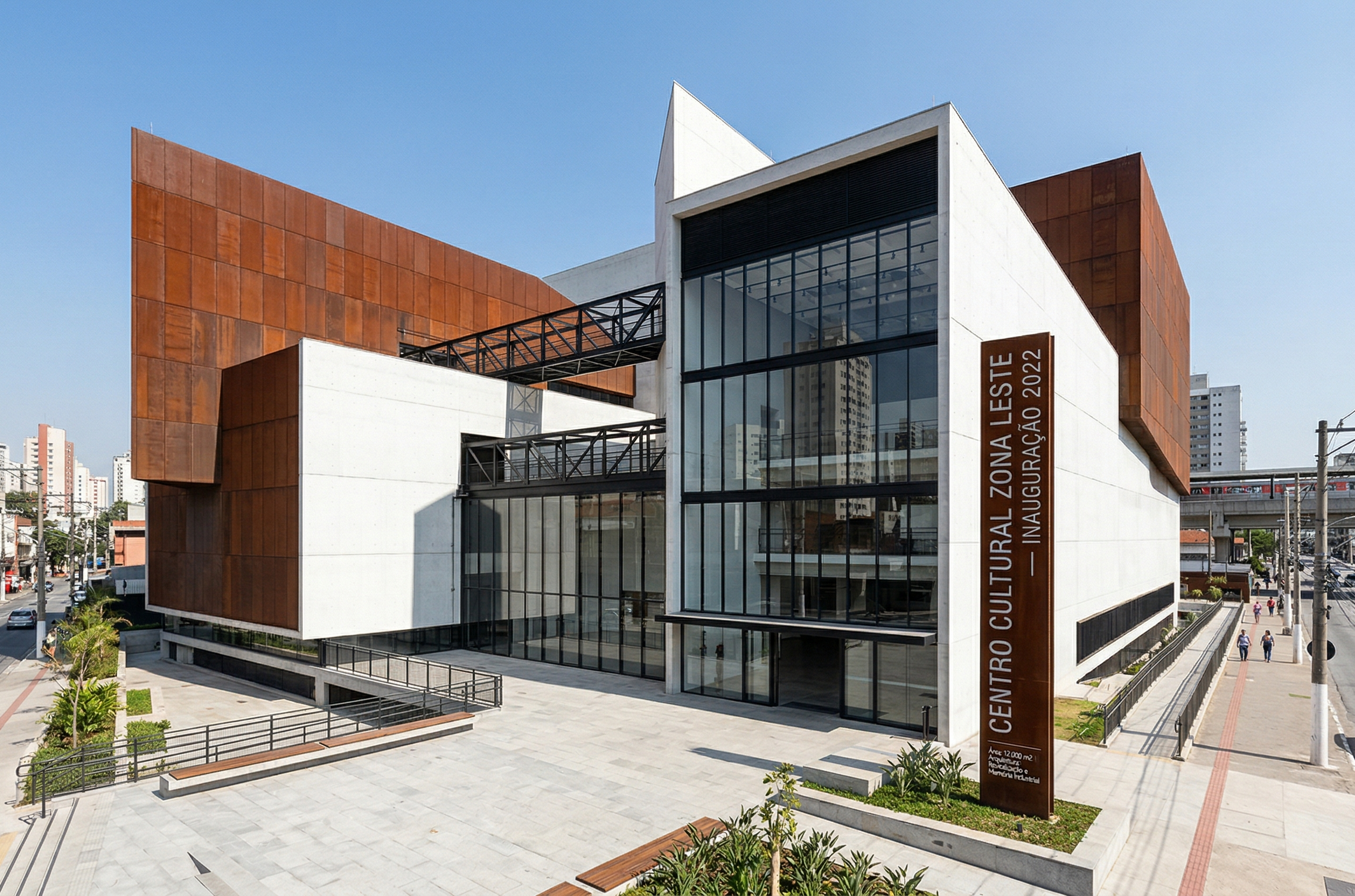 Museu do Amanhã Paulista - Centro cultural em aço corten e concreto branco na Zona Leste de São Paulo